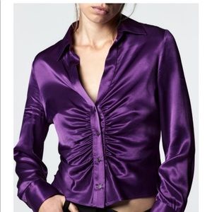 Zara ruched button down top
